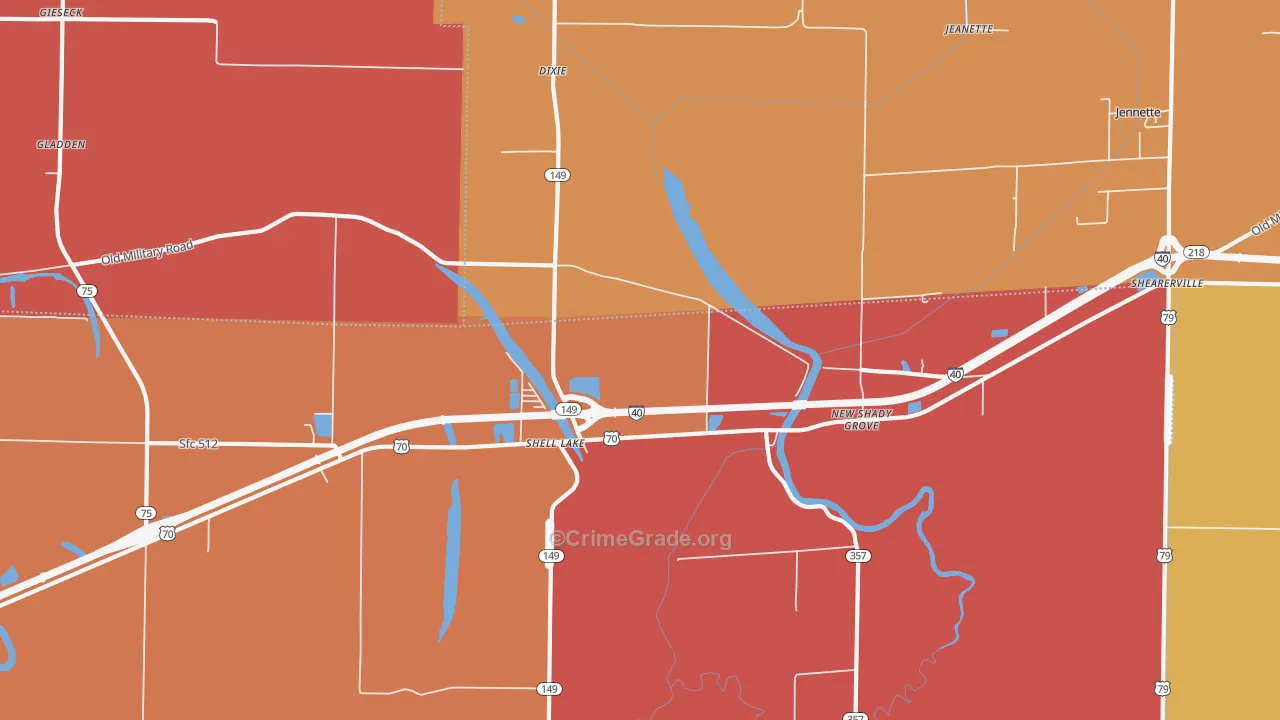 Shell Lake, AR Map of Burglary Rates