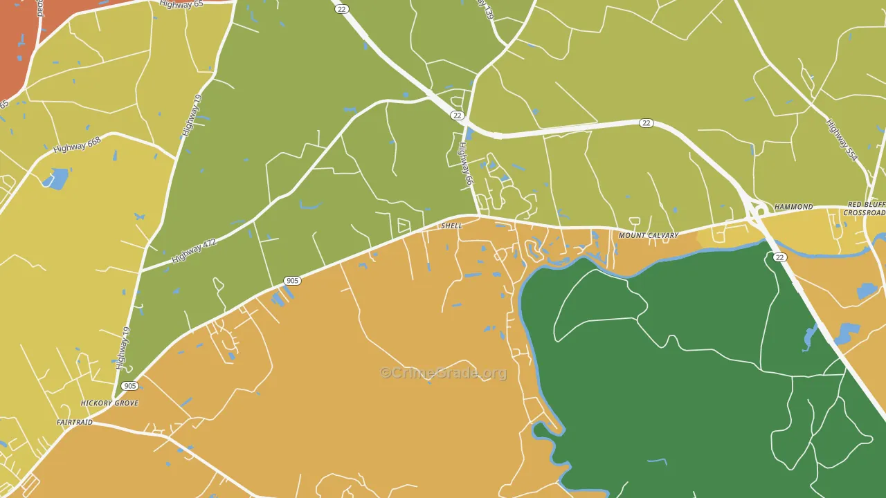 Shell, SC Map of Burglary Rates