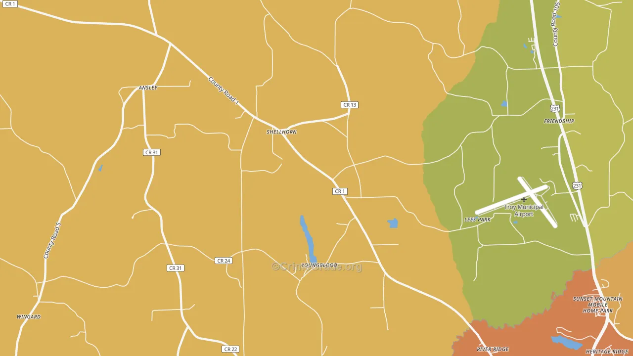 Shellhorn, AL Map of Burglary Rates