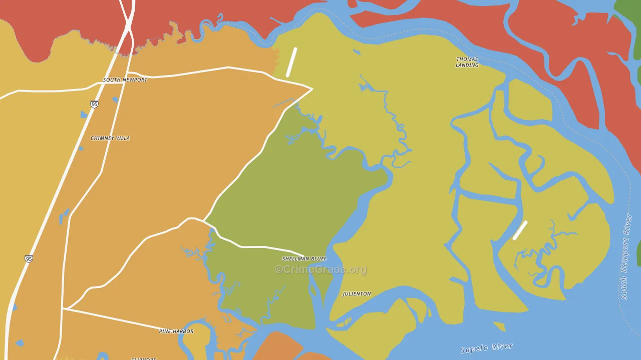 Shellman Bluff, GA Map of Burglary Rates