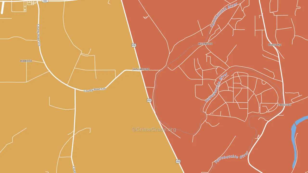 Shellmound, MS Map of Burglary Rates