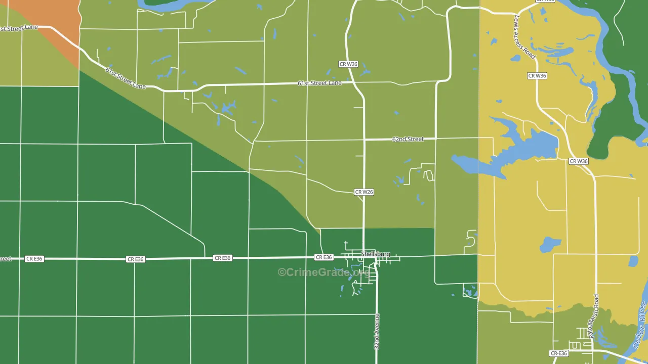 Shellsburg, IA Map of Burglary Rates