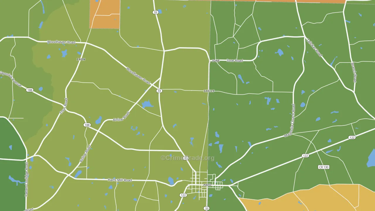 Shelly, GA Map of Burglary Rates