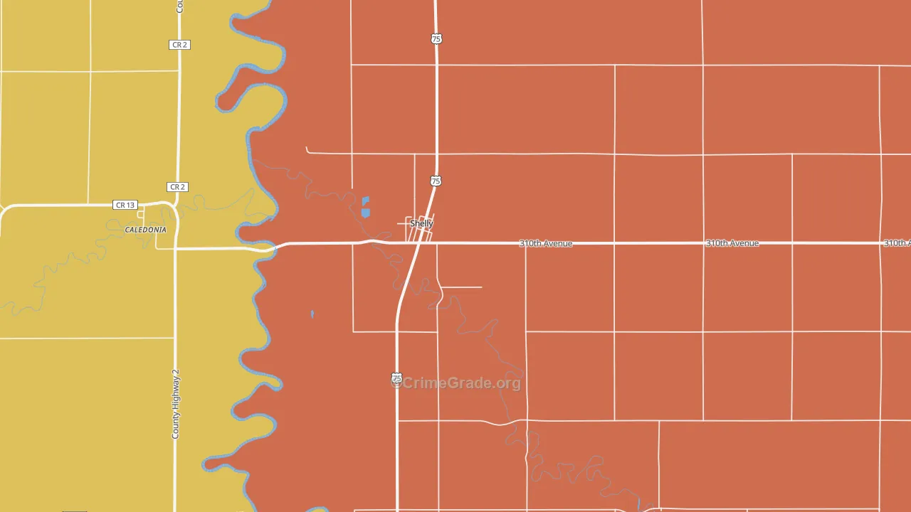 Shelly, MN Map of Burglary Rates
