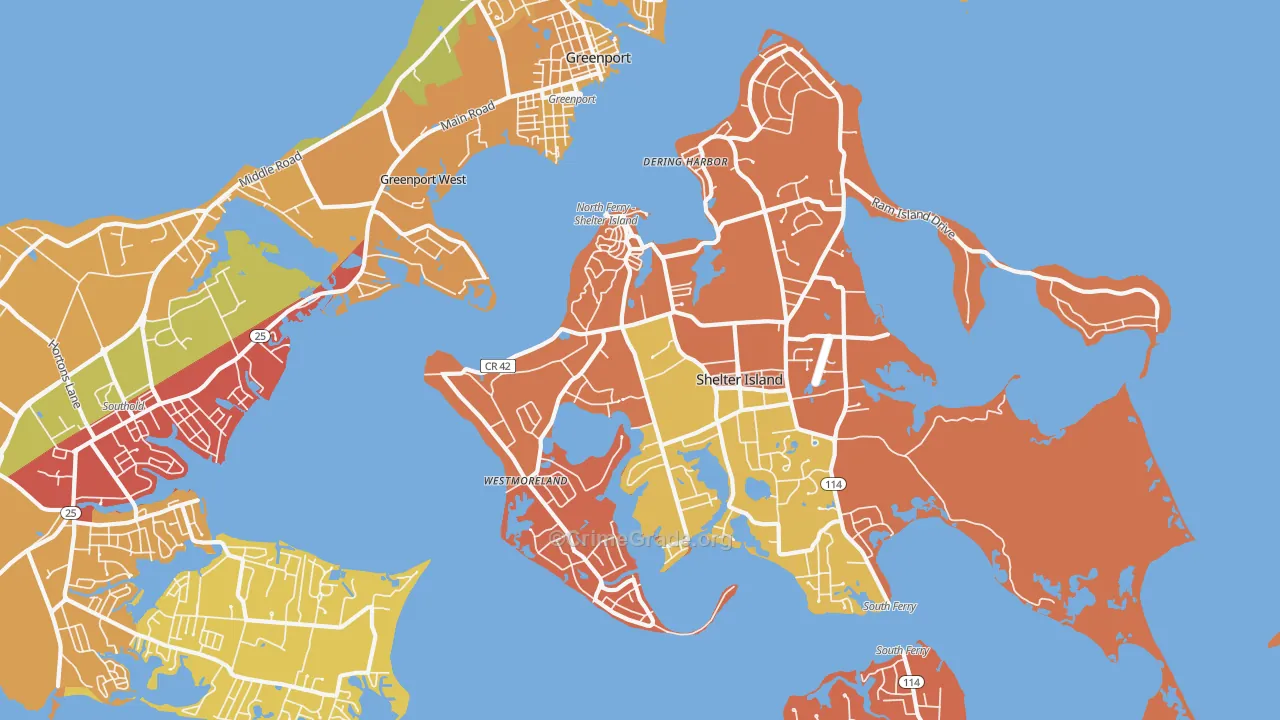 Shelter Island Heights, NY Map of Burglary Rates