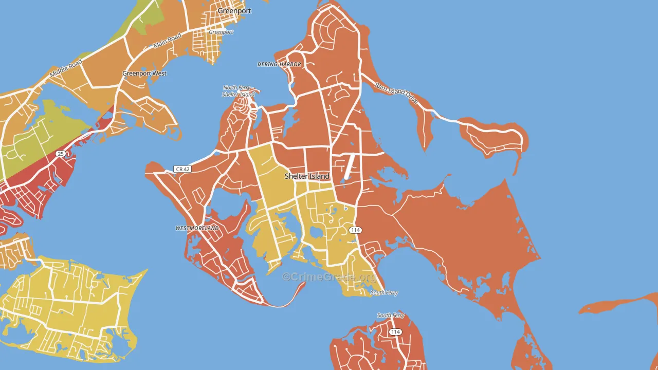 Shelter Island, NY Map of Burglary Rates