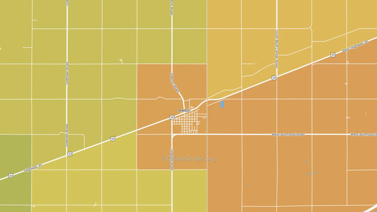 Shelton, NE Map of Burglary Rates