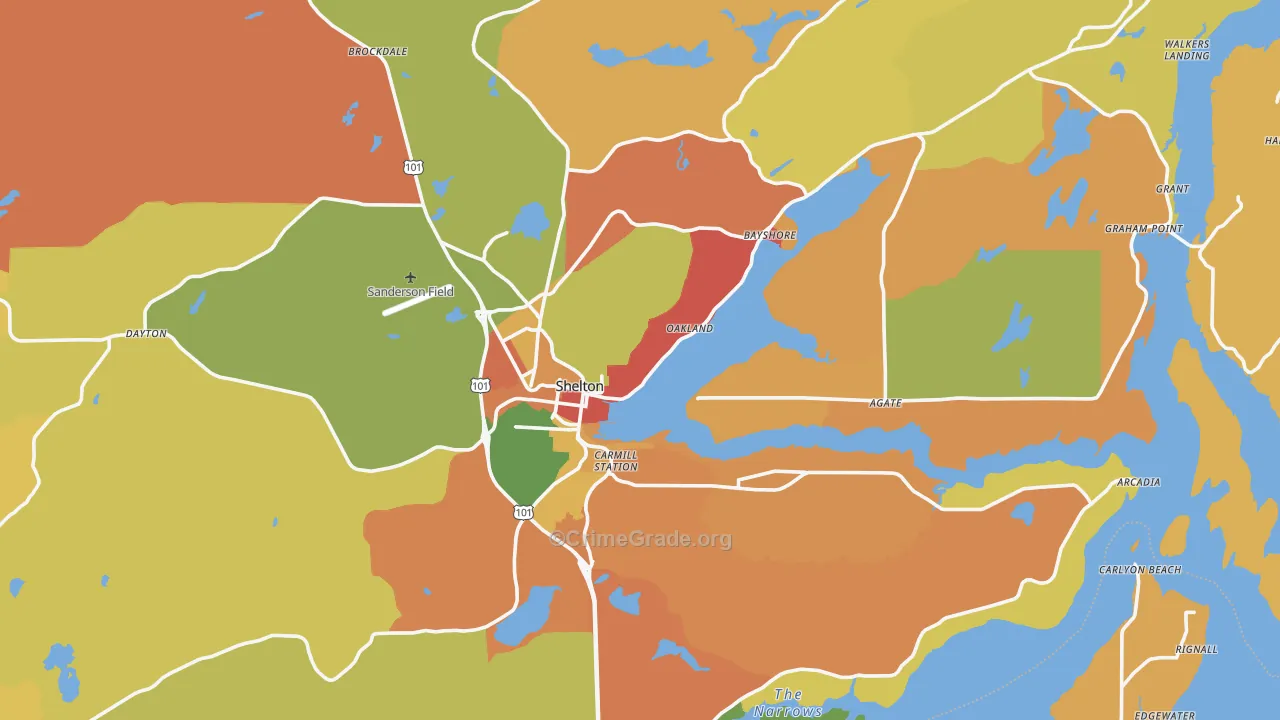 Shelton, WA Map of Burglary Rates