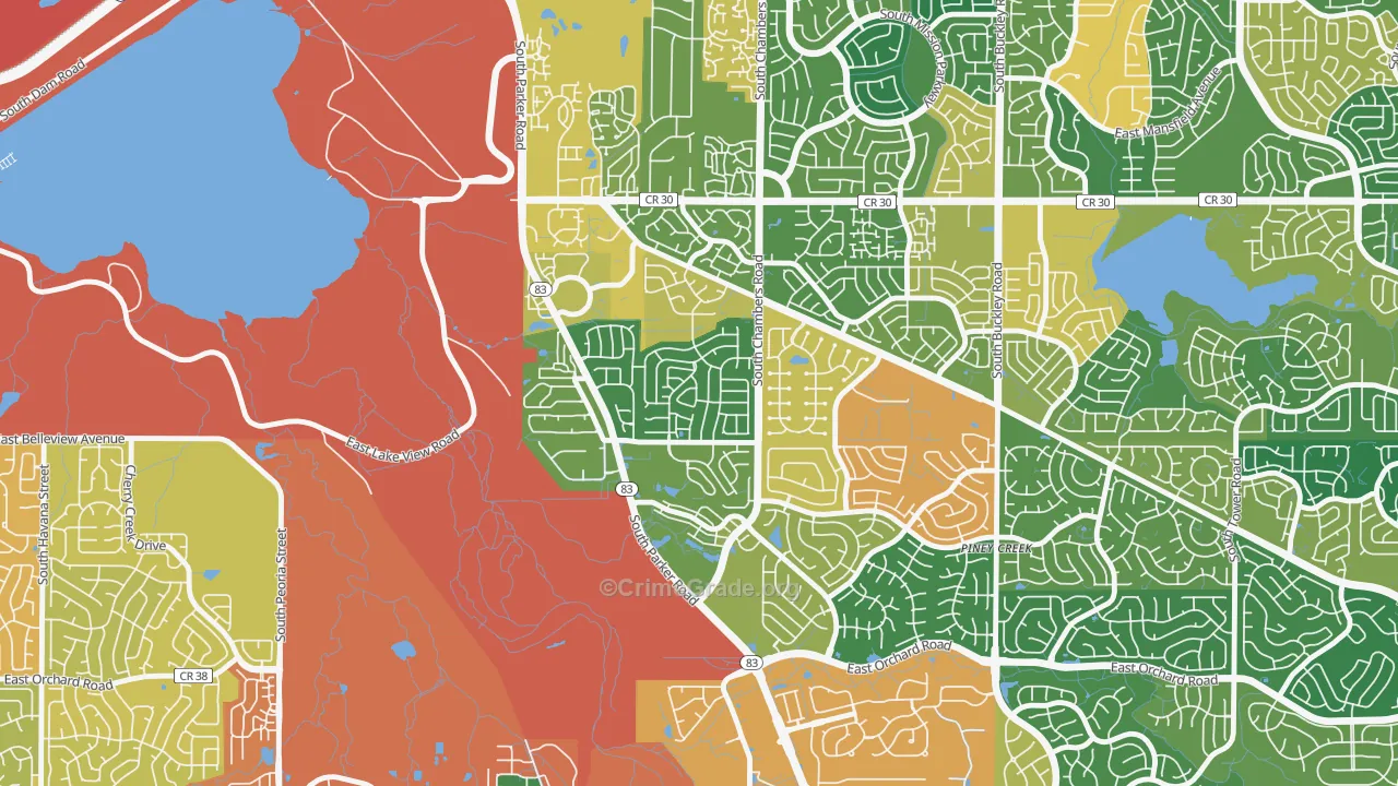 Shenandoah, Aurora, CO Map of Burglary Rates