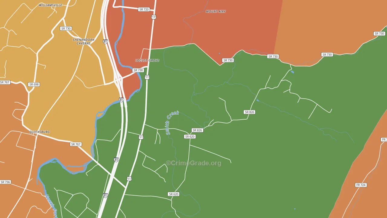 Shenandoah Caverns, VA Map of Burglary Rates