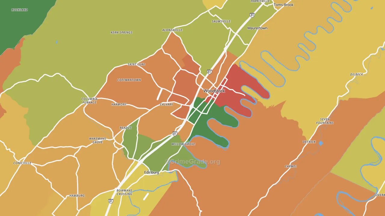 Shenandoah County, VA Map of Burglary Rates