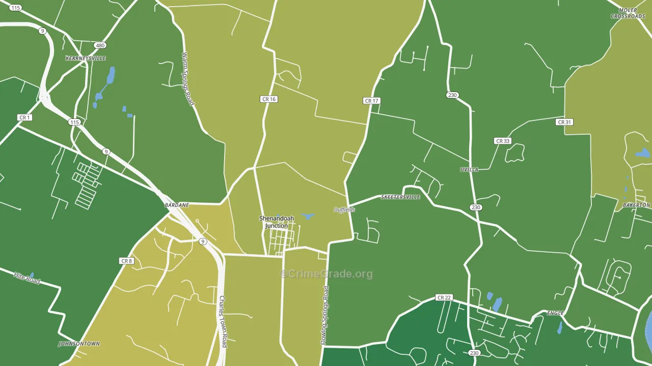 Shenandoah Junction, WV Map of Burglary Rates