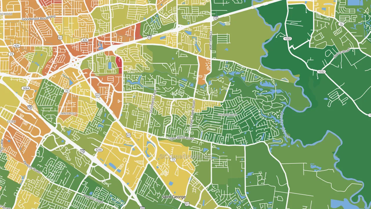 Shenandoah, LA Map of Burglary Rates