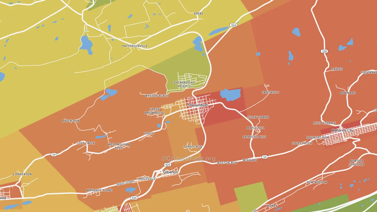 Shenandoah, PA Map of Burglary Rates