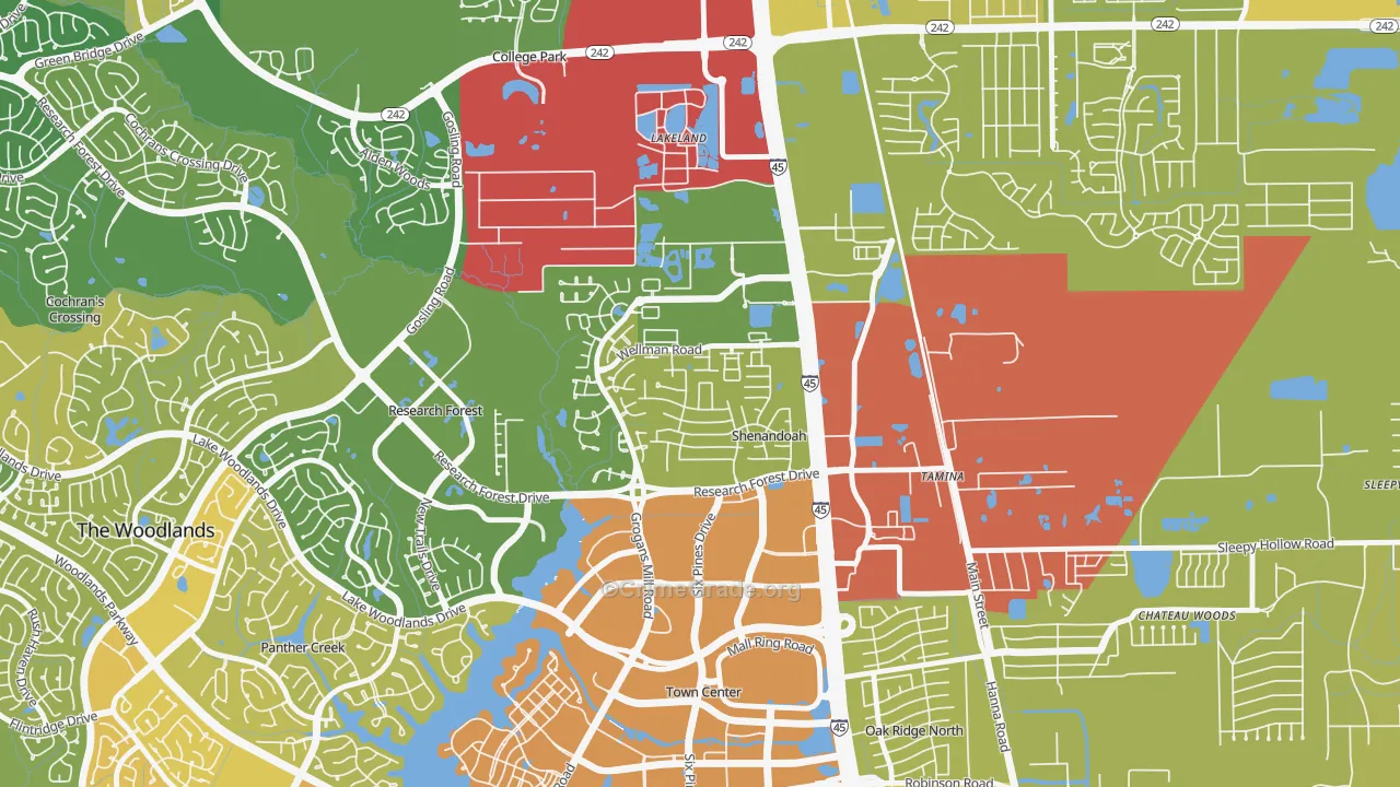 Shenandoah, TX Map of Burglary Rates