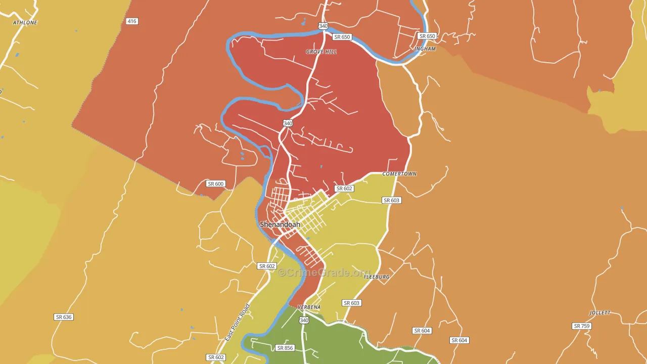 Shenandoah, VA Map of Burglary Rates