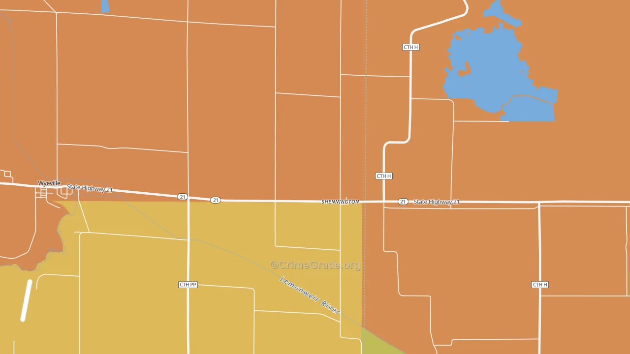 Shennington, WI Map of Burglary Rates