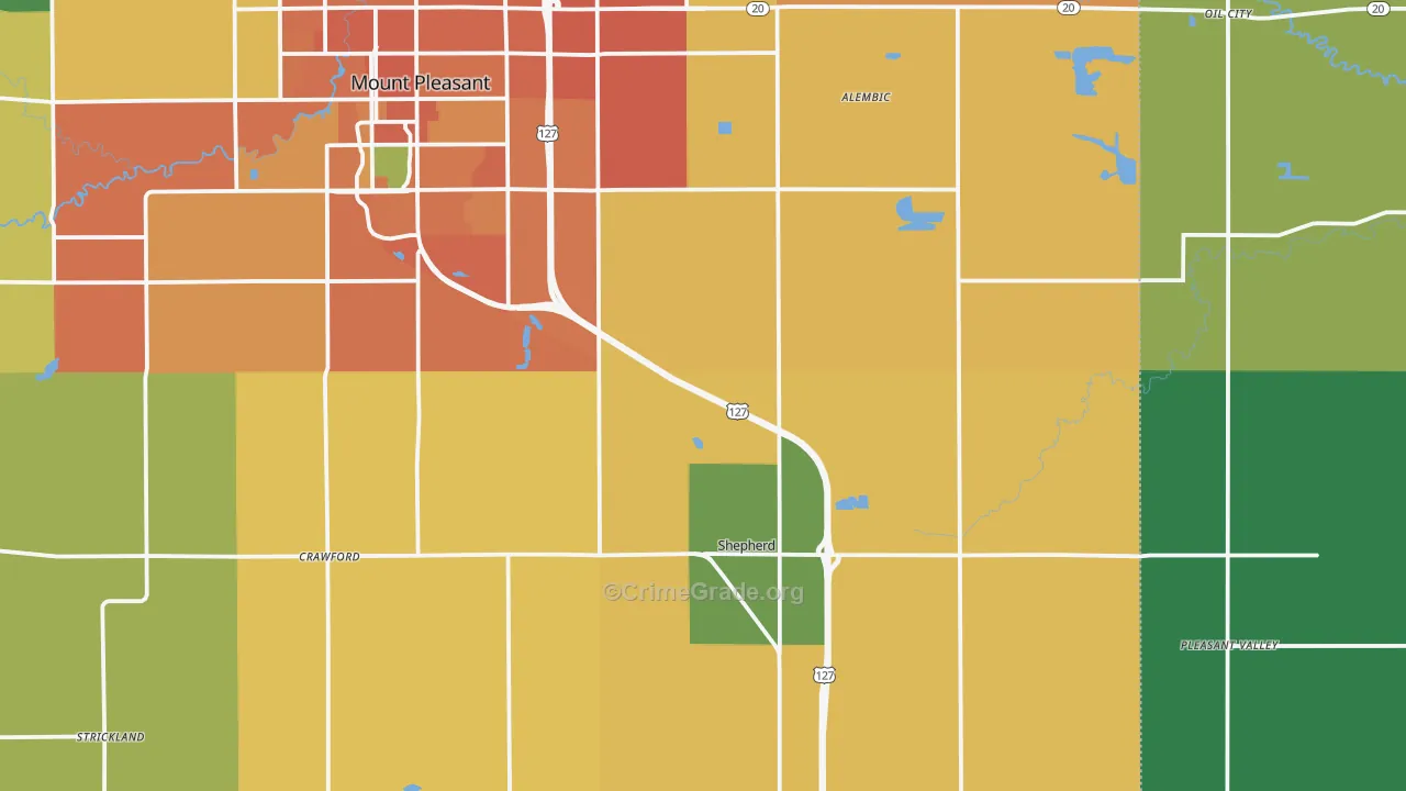 Shepherd, MI Map of Burglary Rates