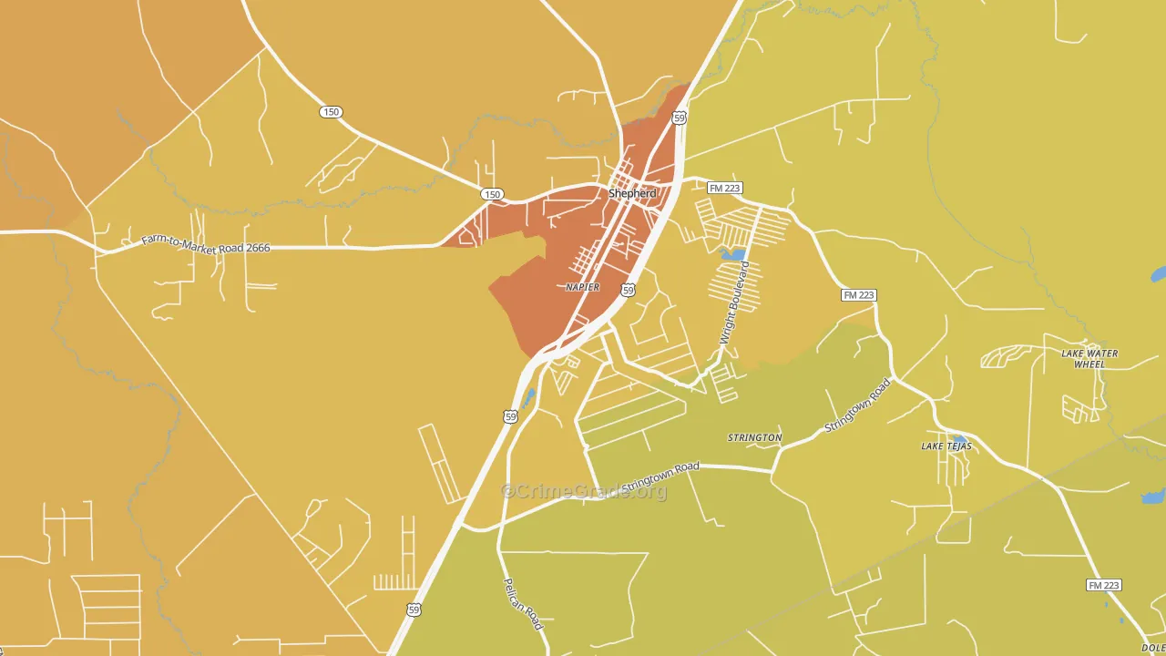 Shepherd, TX Map of Burglary Rates