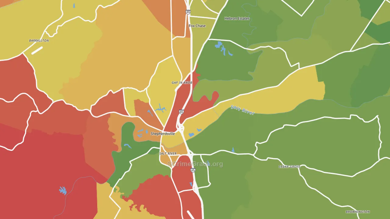Shepherdsville, KY Map of Burglary Rates