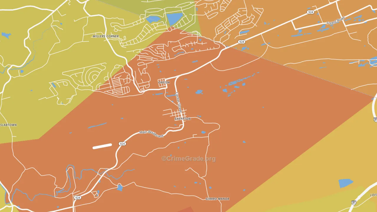 Sheppton, PA Map of Burglary Rates