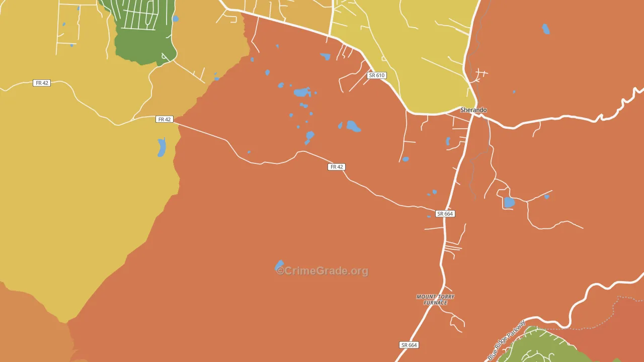 Sherando, VA Map of Burglary Rates