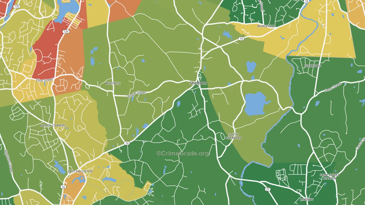 Sherborn, MA Map of Burglary Rates