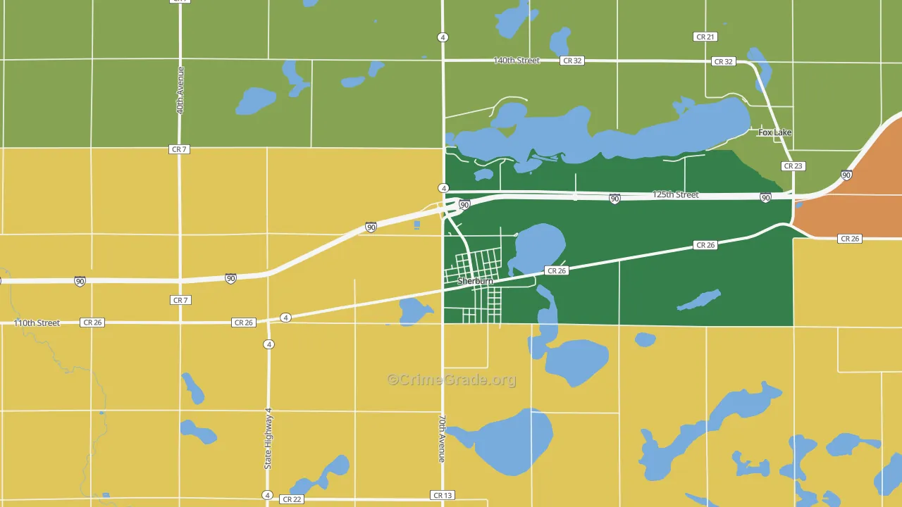 Sherburn, MN Map of Burglary Rates