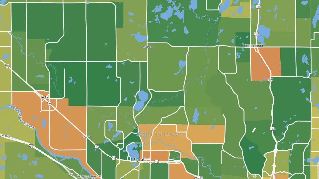 Sherburne County, MN Map of Burglary Rates