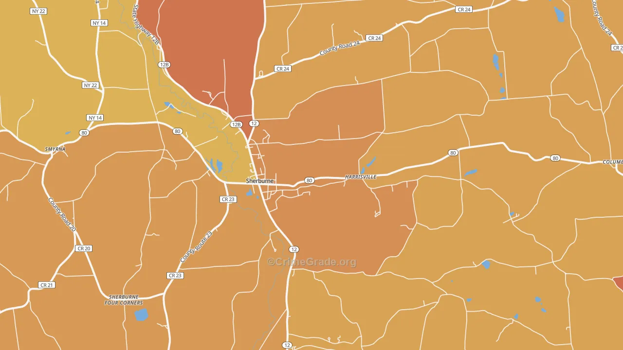 Sherburne, NY Map of Burglary Rates