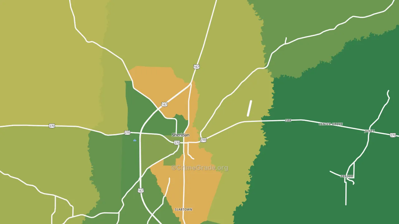 Sheridan, AR Map of Burglary Rates