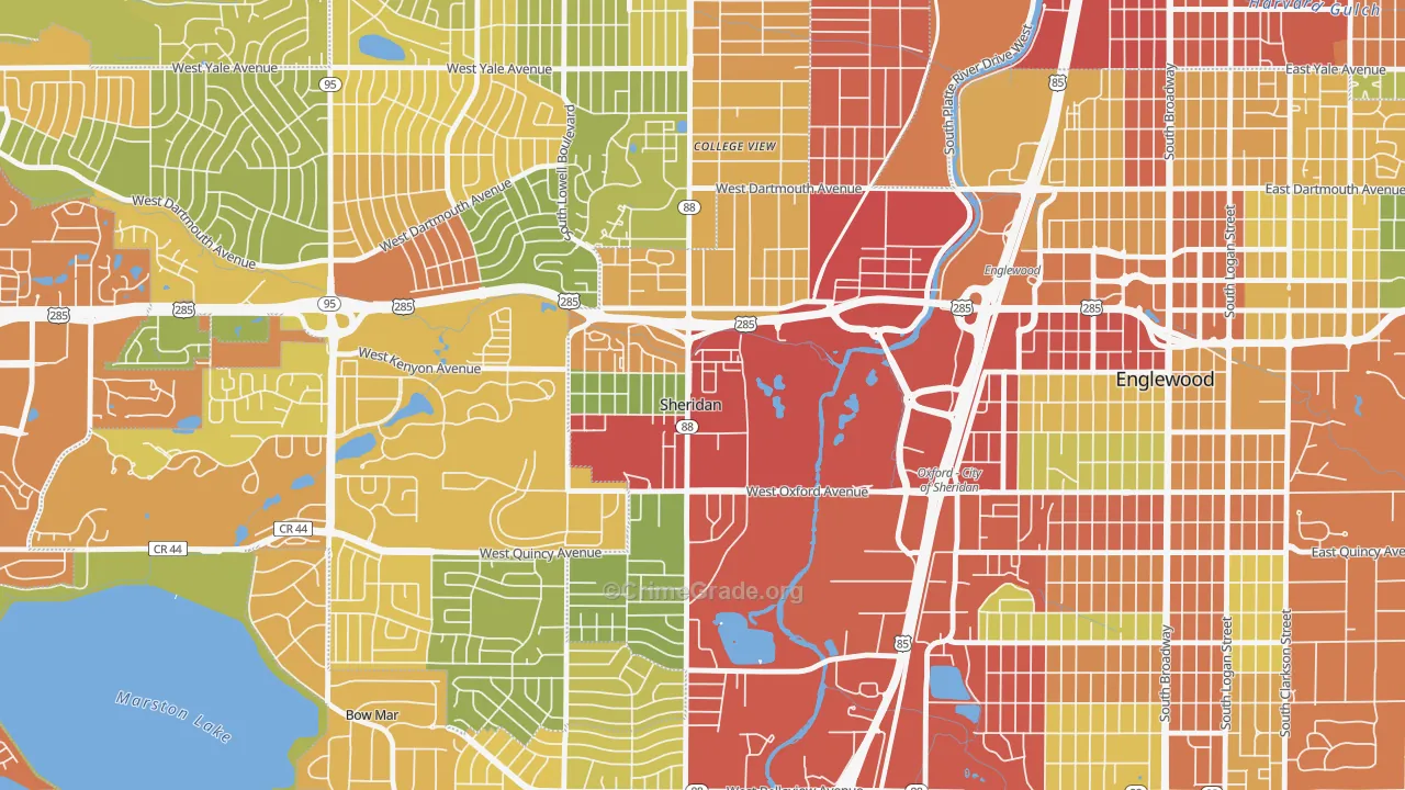Sheridan, CO Map of Burglary Rates