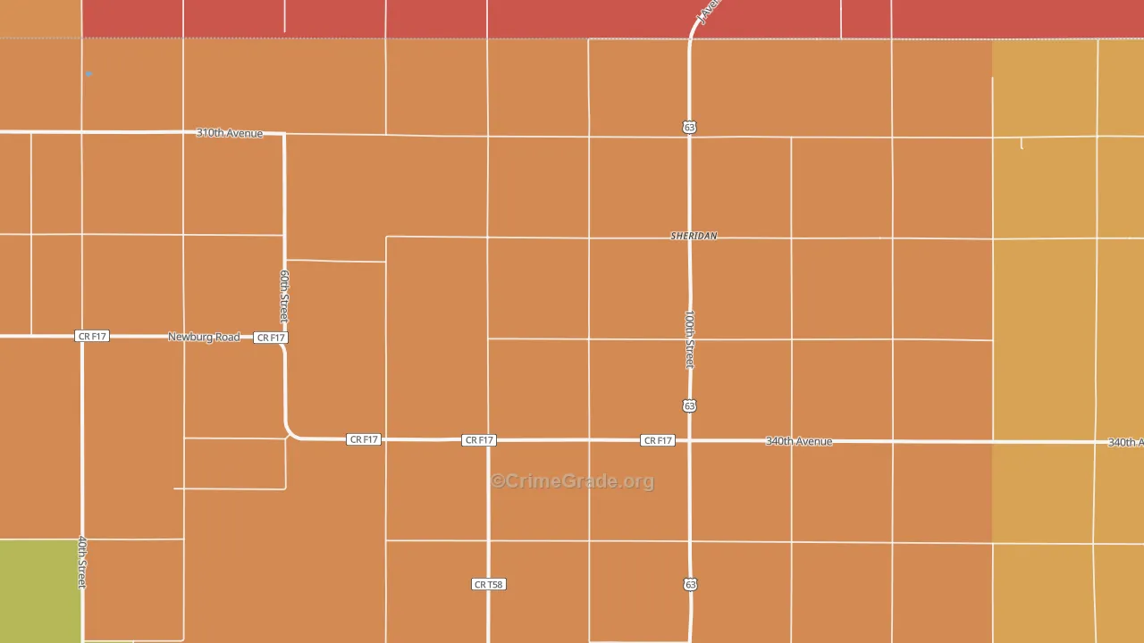 Sheridan, IA Map of Burglary Rates