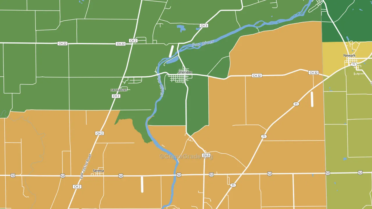 Sheridan, IL Map of Burglary Rates
