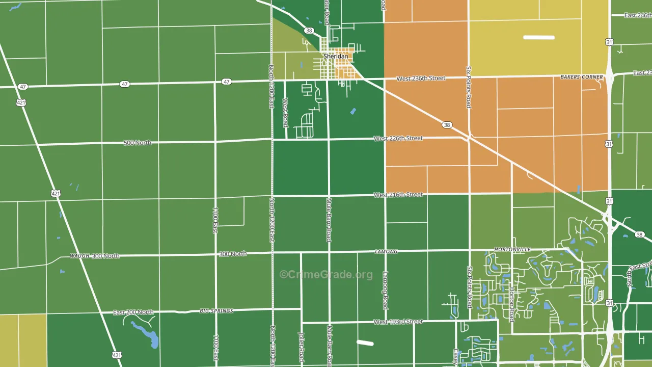 Sheridan, IN Map of Burglary Rates