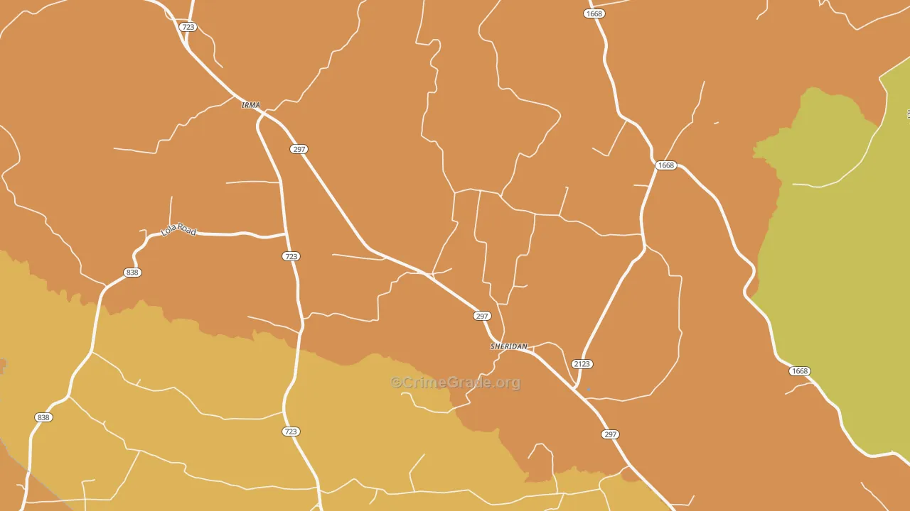 Sheridan, KY Map of Burglary Rates
