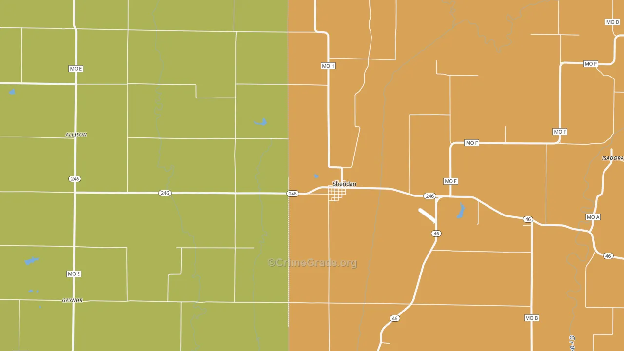Sheridan, MO Map of Burglary Rates