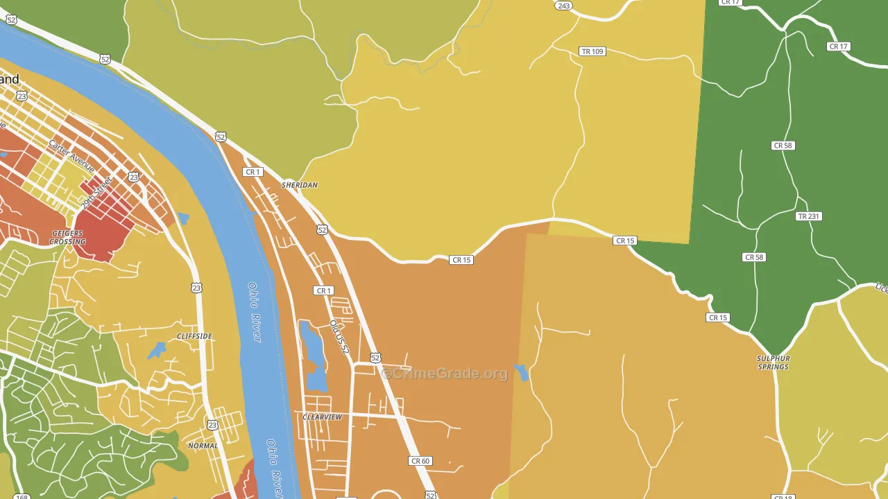 Sheridan, OH Map of Burglary Rates