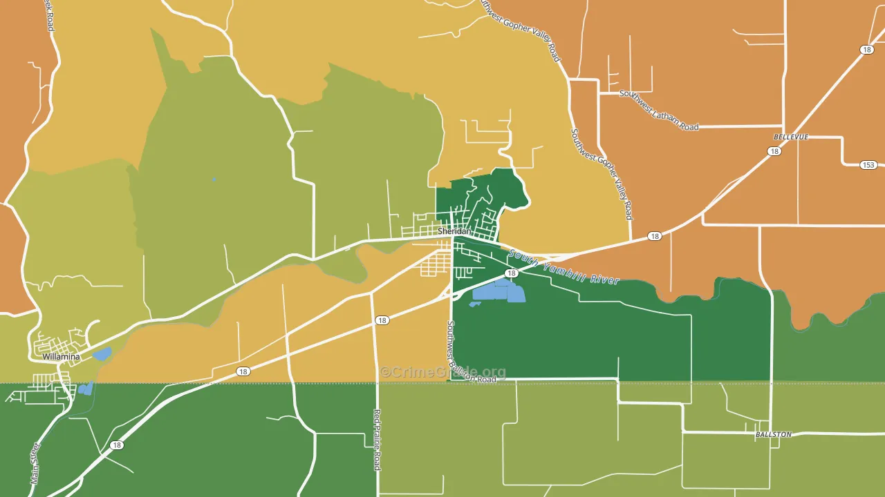 Sheridan, OR Map of Burglary Rates