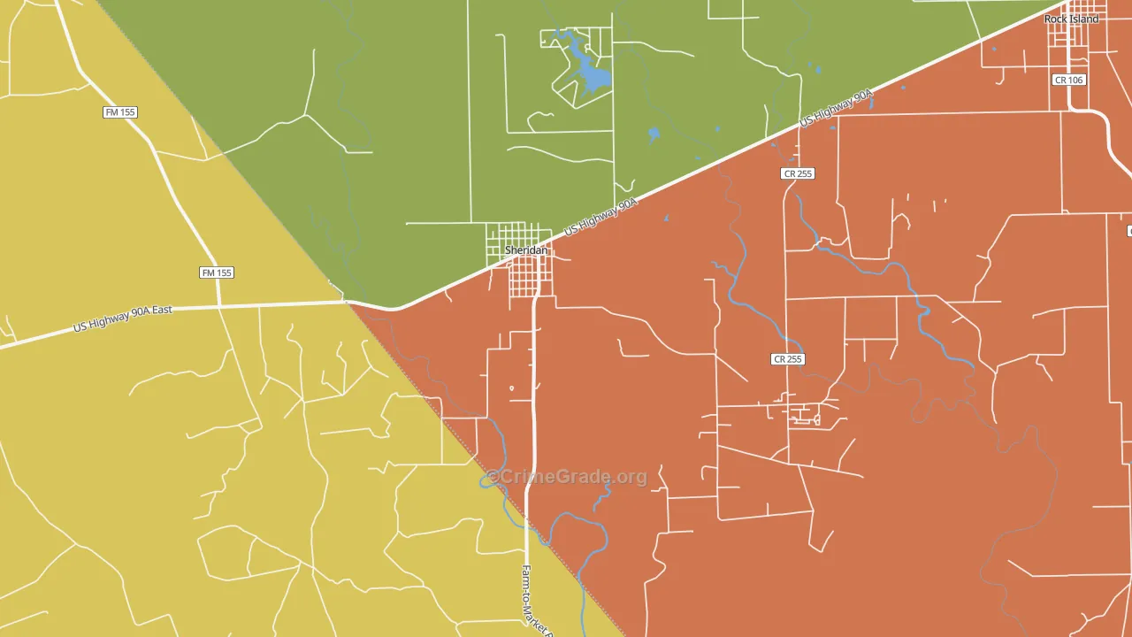 Sheridan, TX Map of Burglary Rates