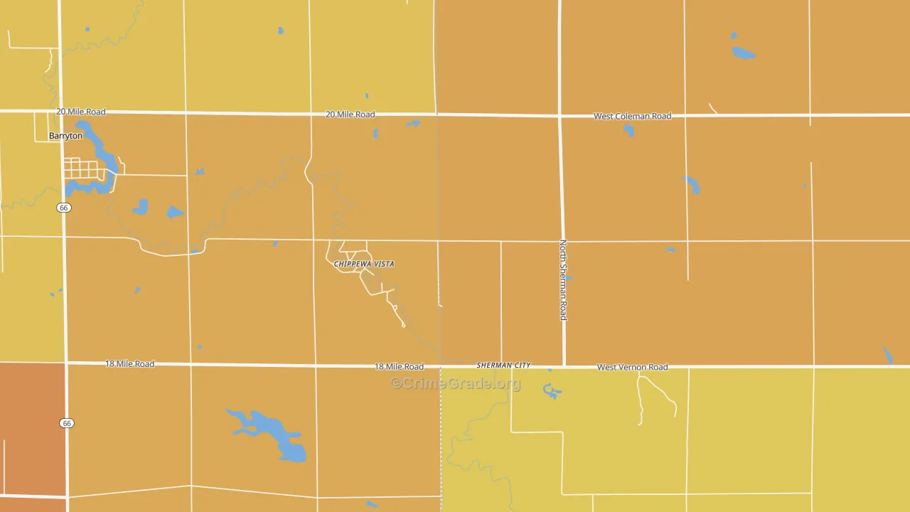 Sherman City, MI Map of Burglary Rates