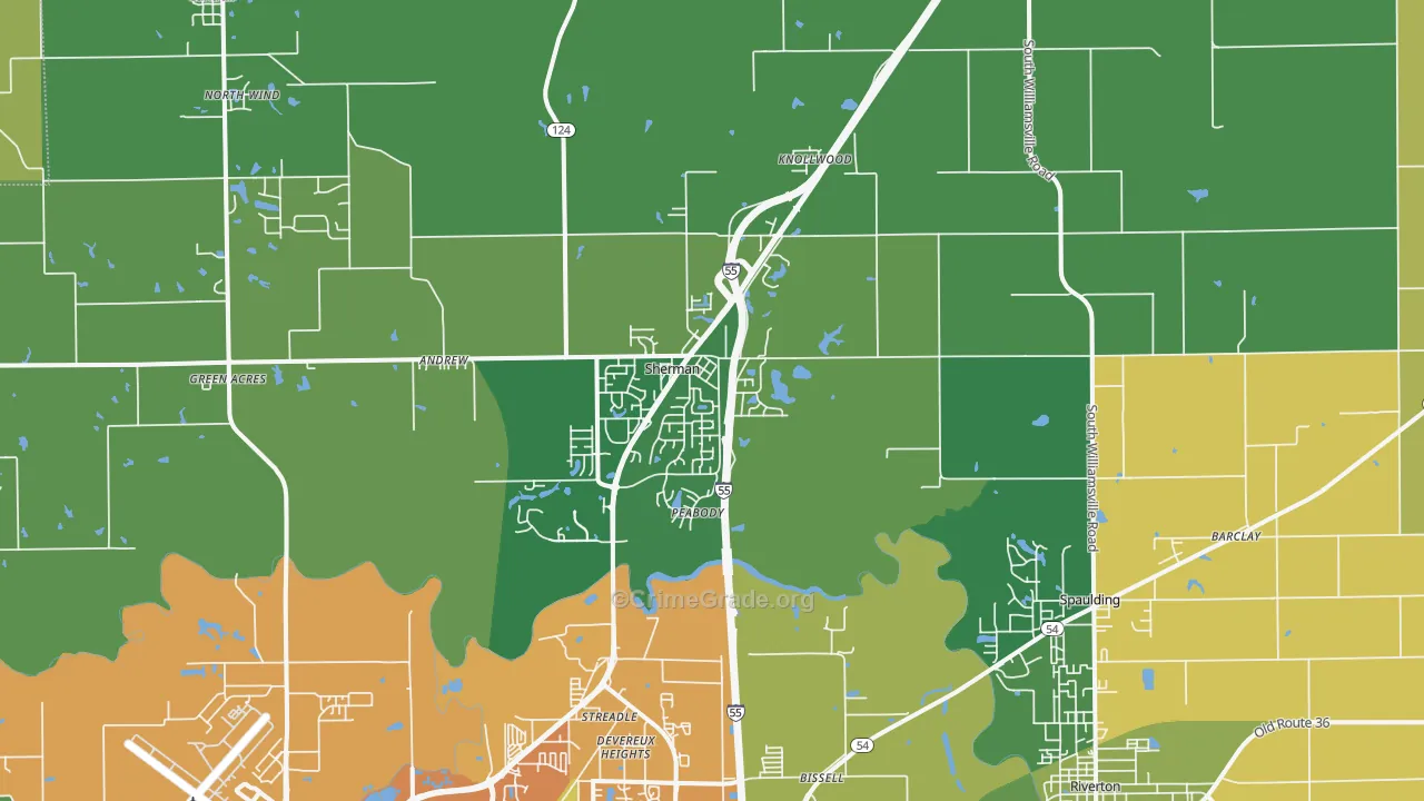 Sherman, IL Map of Burglary Rates
