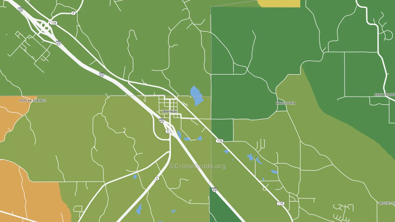 Sherman, MS Map of Burglary Rates