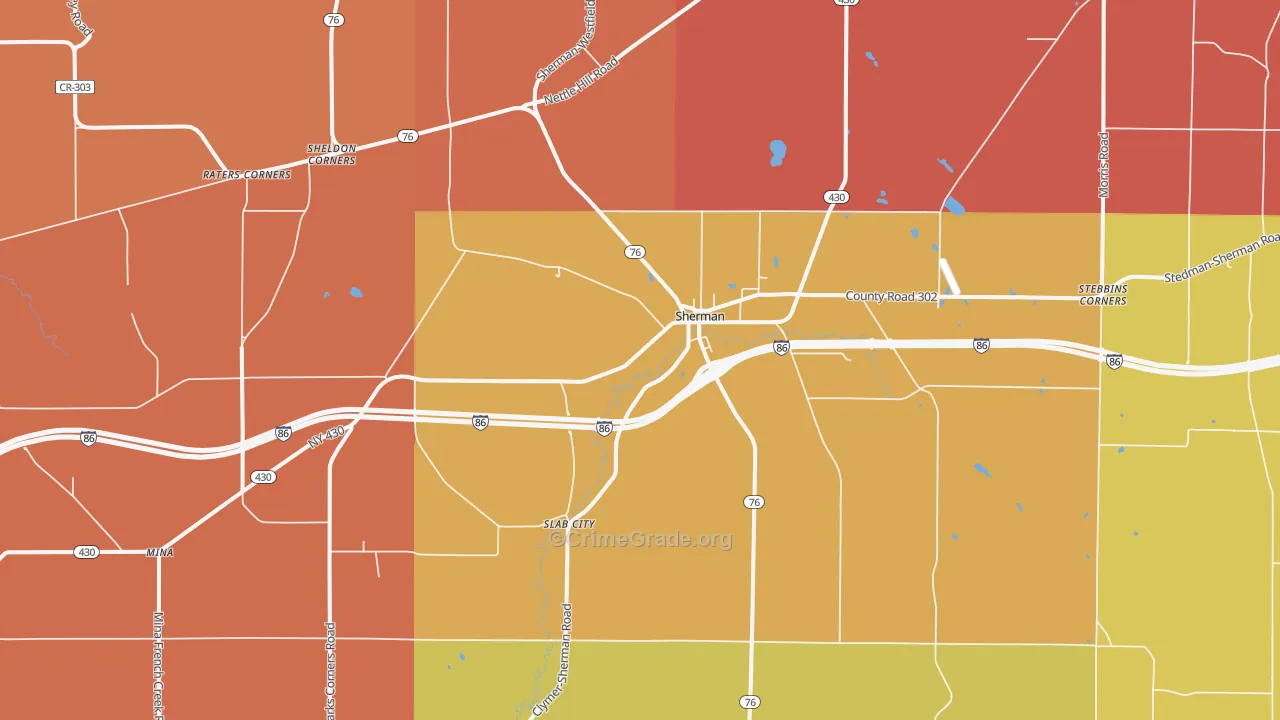 Sherman, NY Map of Burglary Rates