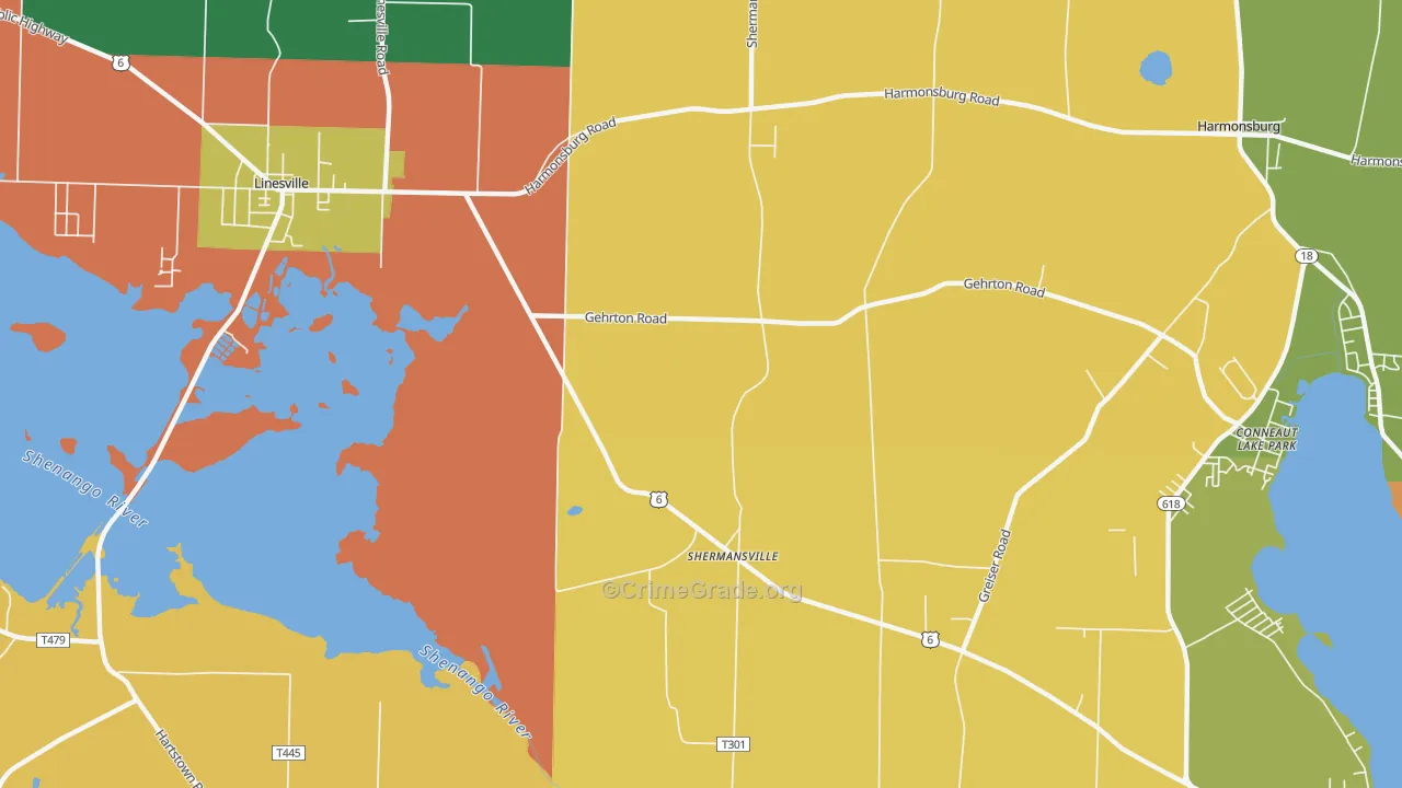Shermansville, PA Map of Burglary Rates