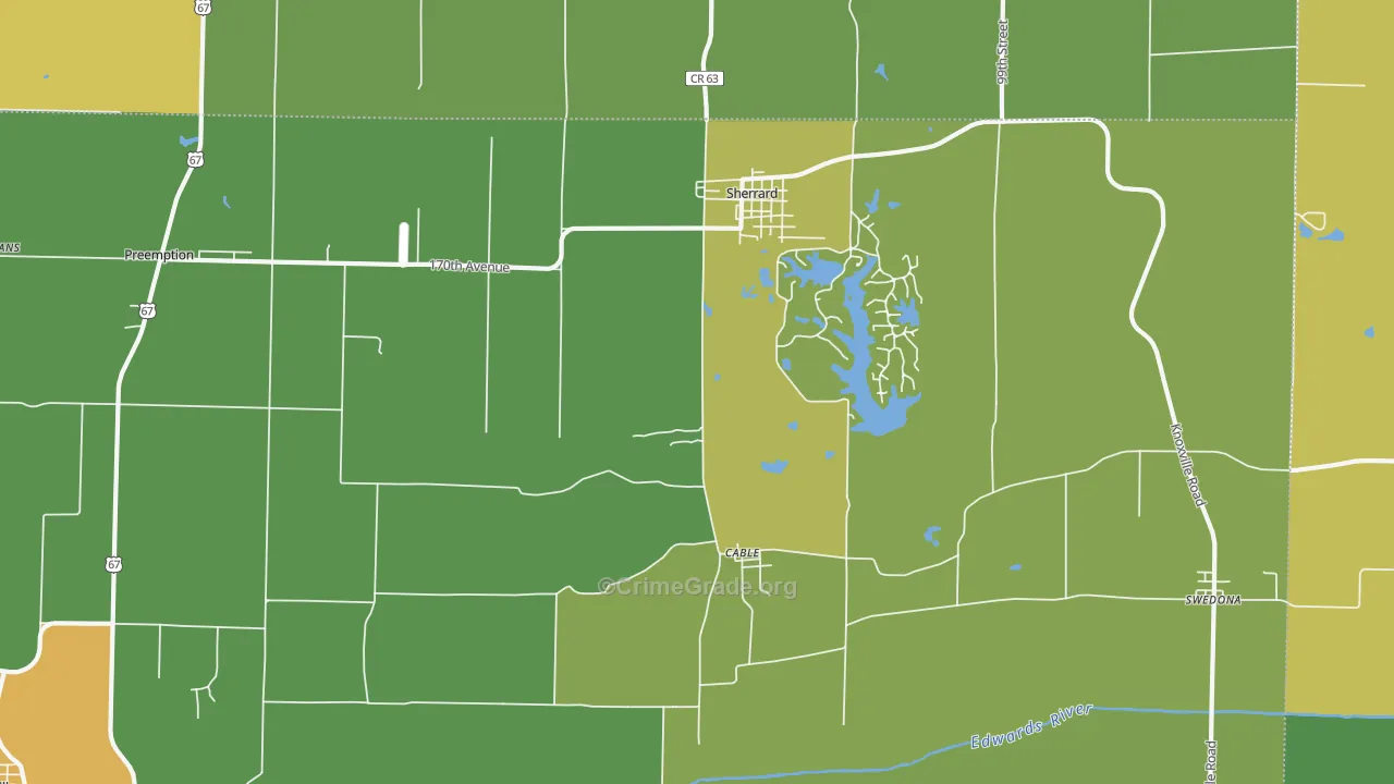 Sherrard, IL Map of Burglary Rates