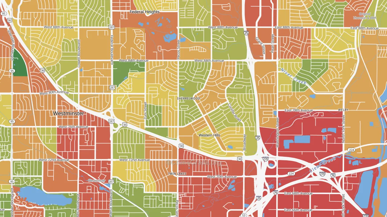 Sherrelwood, CO Map of Burglary Rates