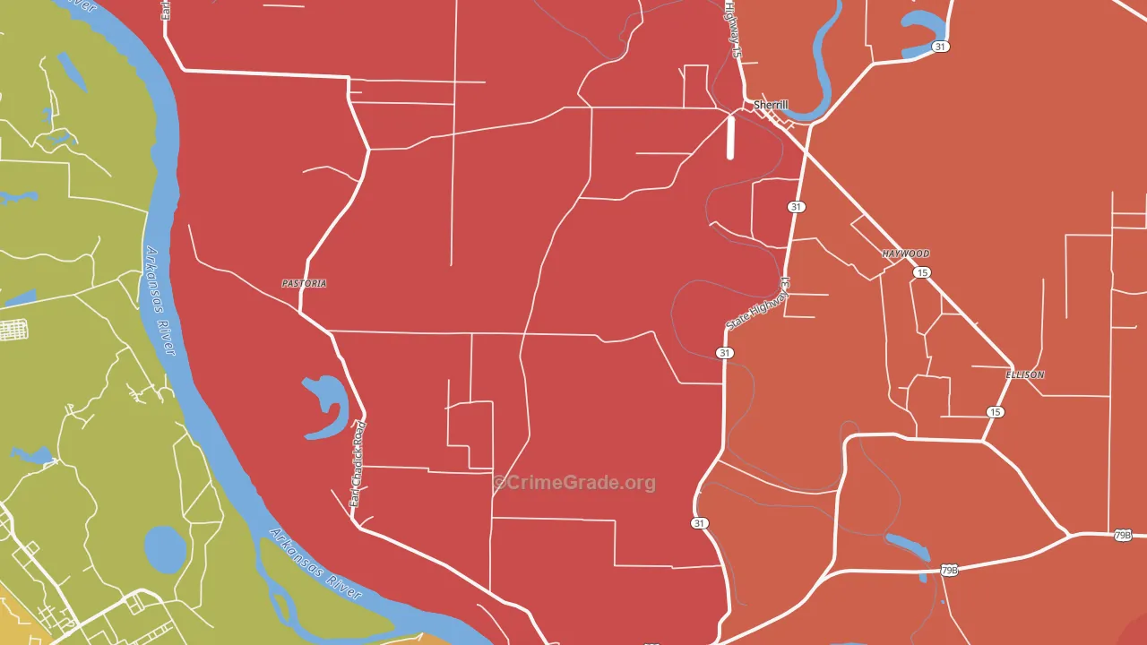 Sherrill, AR Map of Burglary Rates