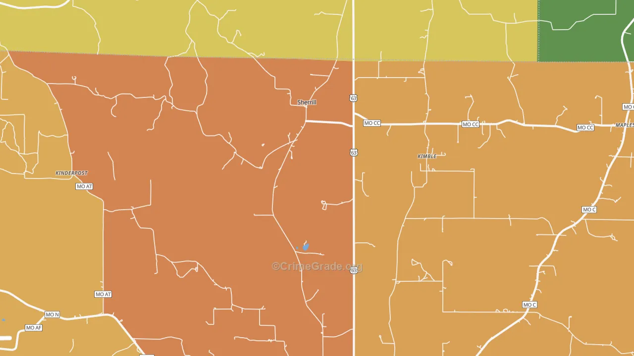 Sherrill, MO Map of Burglary Rates
