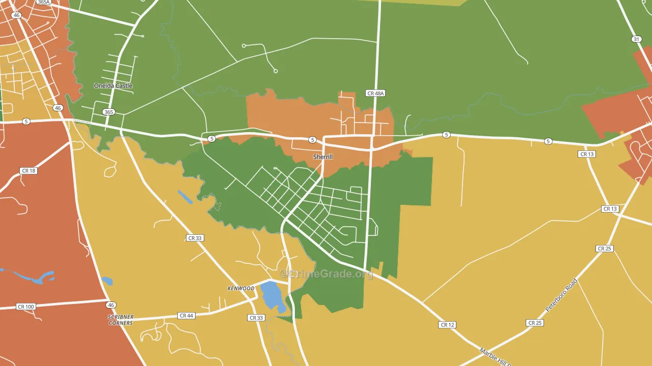 Sherrill, NY Map of Burglary Rates